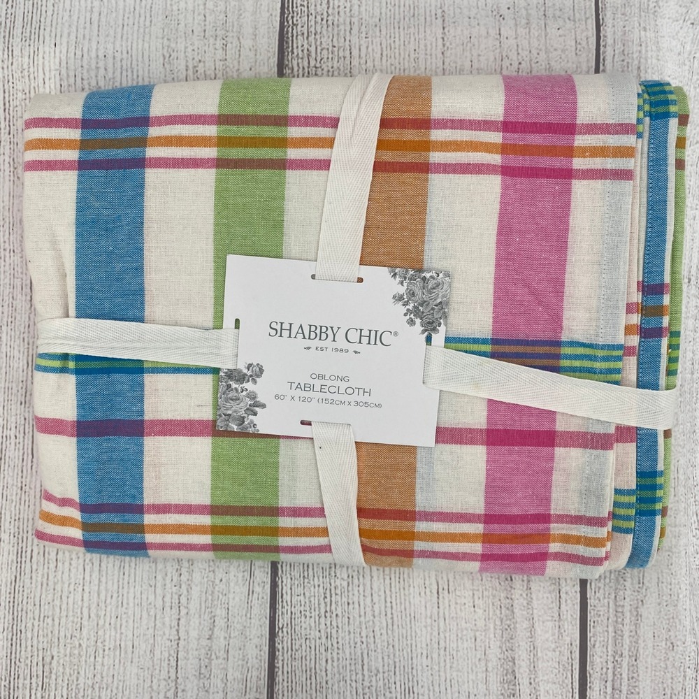 Shabby Chic Tablecloth 60x120 Multi Color Plaid Pink Blue Cotton Spring Boho